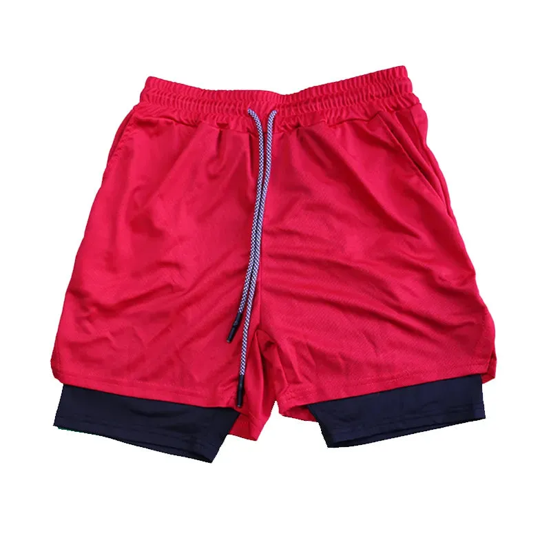 Men's Double Layer Fitness Shorts - Breathable and Quick-Drying for Summer Workouts and Beach Day
