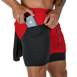 Men's Double Layer Fitness Shorts - Breathable and Quick-Drying for Summer Workouts and Beach Day