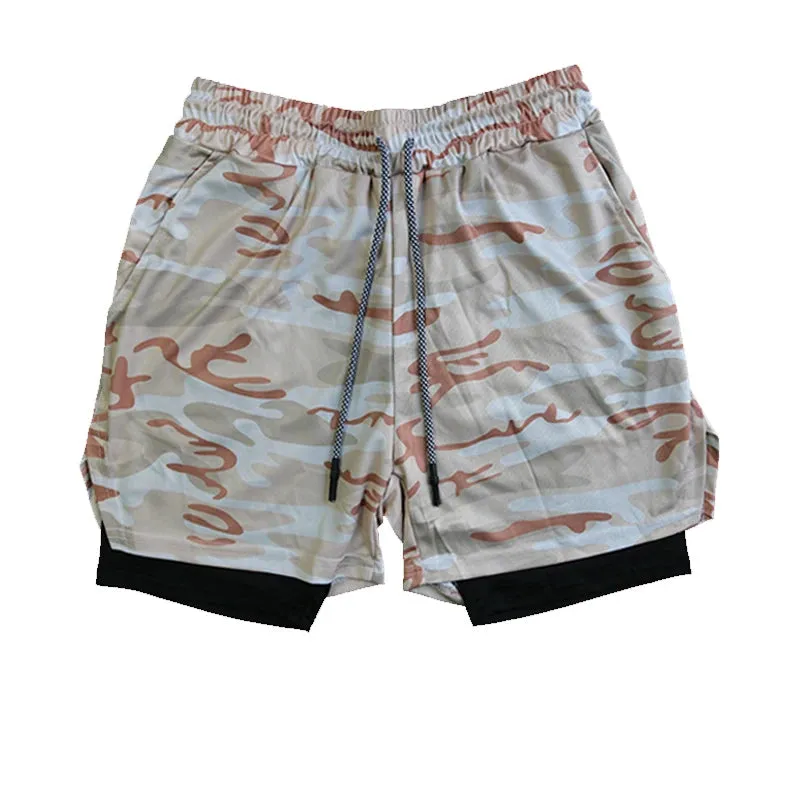 Men's Double Layer Fitness Shorts - Breathable and Quick-Drying for Summer Workouts and Beach Day