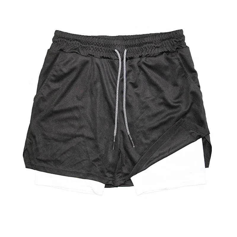 Men's Double Layer Fitness Shorts - Breathable and Quick-Drying for Summer Workouts and Beach Day