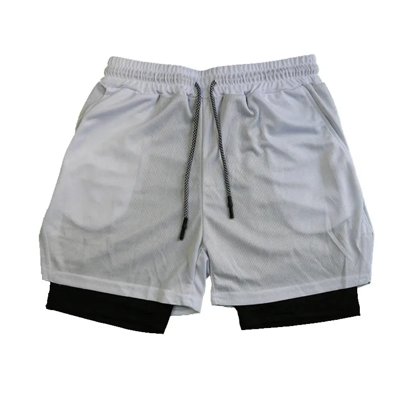 Men's Double Layer Fitness Shorts - Breathable and Quick-Drying for Summer Workouts and Beach Day