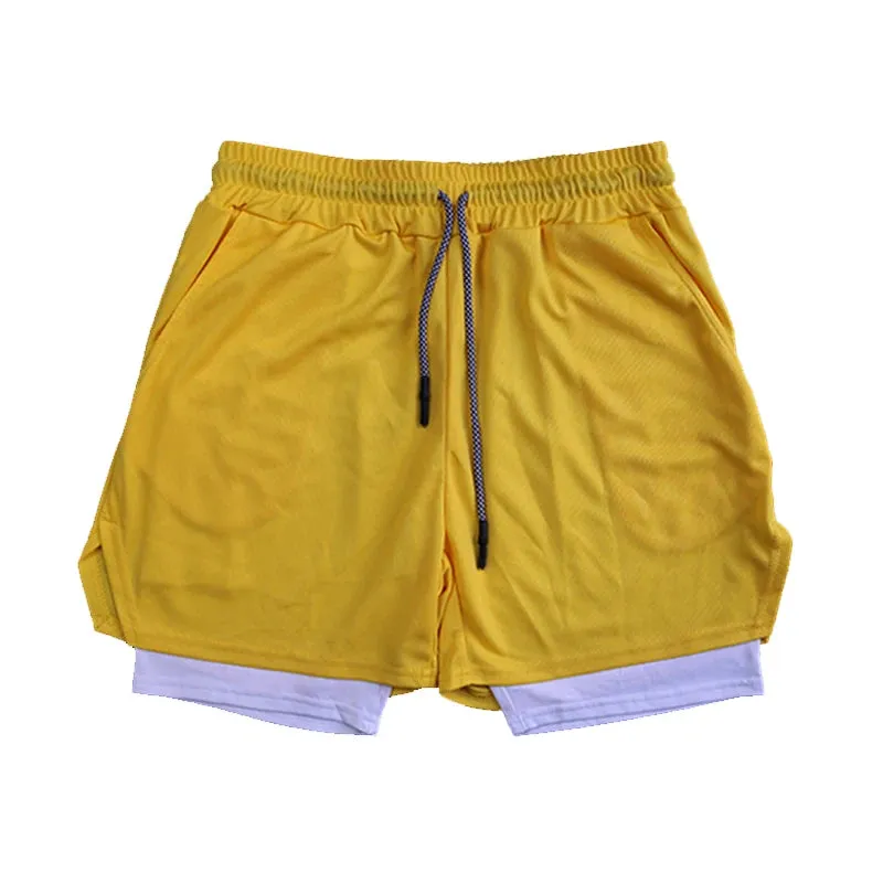 Men's Double Layer Fitness Shorts - Breathable and Quick-Drying for Summer Workouts and Beach Day