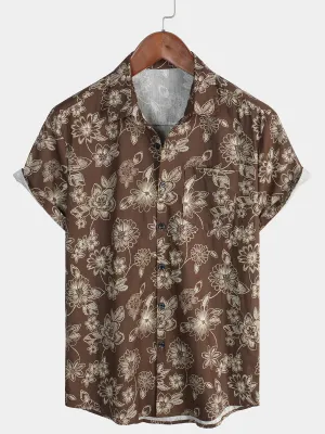 Men's Floral Brown Hawaiian Holiday Short Sleeve Shirt