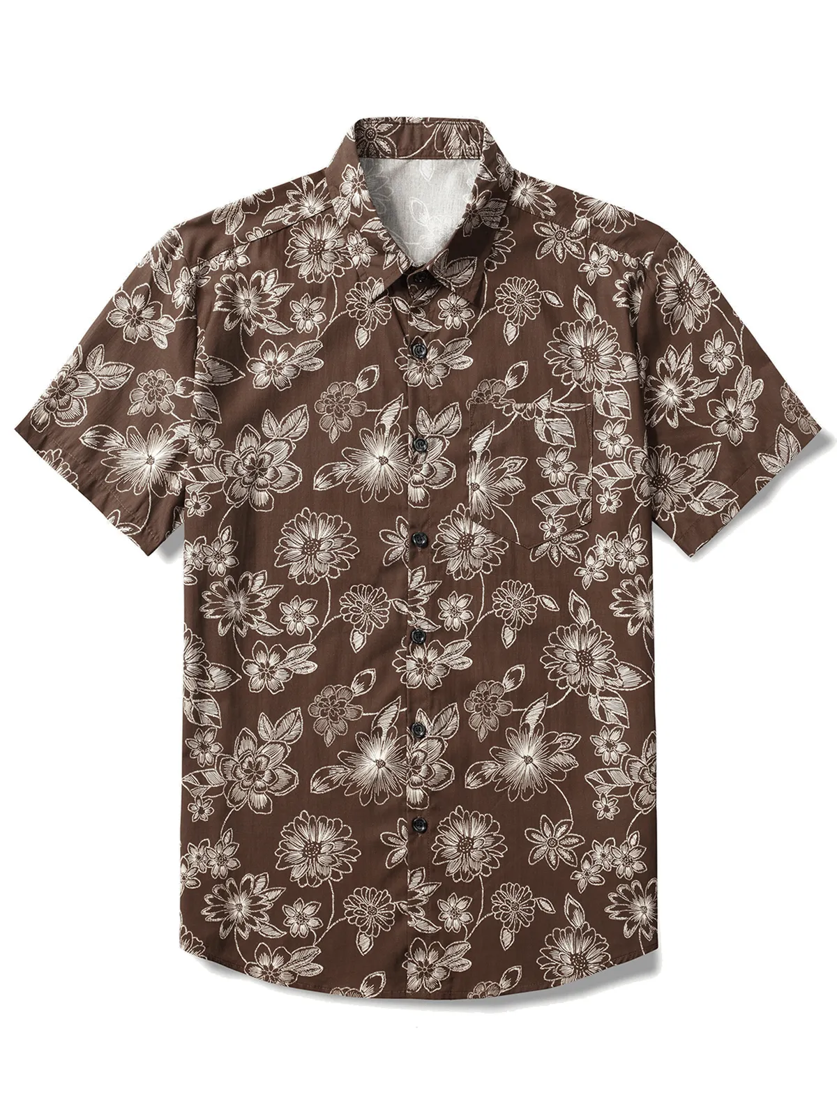 Men's Floral Brown Hawaiian Holiday Short Sleeve Shirt