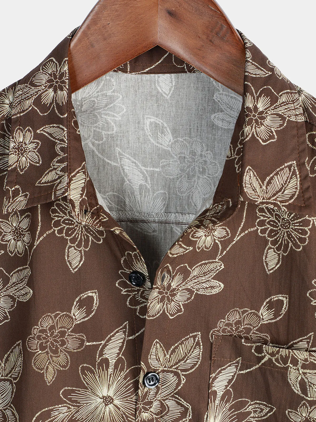 Men's Floral Brown Hawaiian Holiday Short Sleeve Shirt
