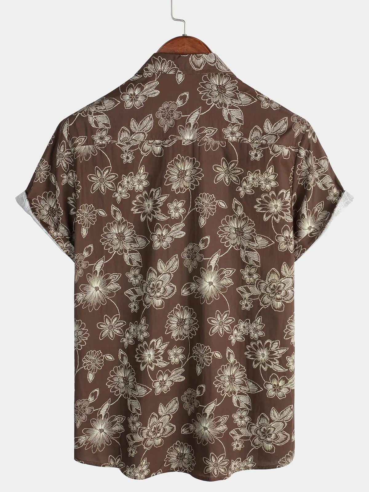 Men's Floral Brown Hawaiian Holiday Short Sleeve Shirt