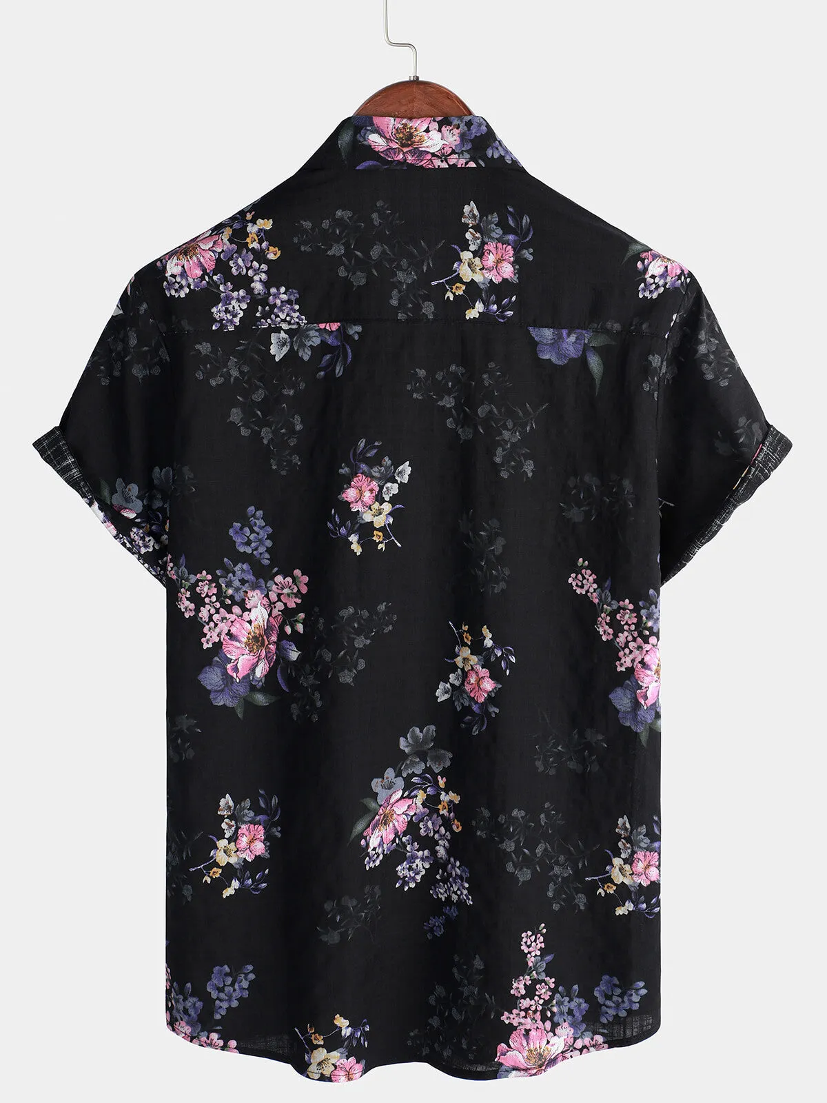 Men's Floral Button Up Short Sleeve Holiday Cotton Vintage Shirt
