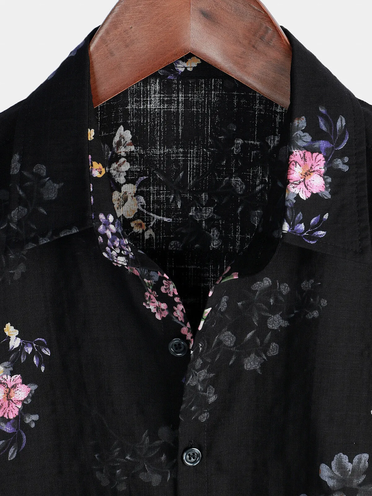 Men's Floral Button Up Short Sleeve Holiday Cotton Vintage Shirt