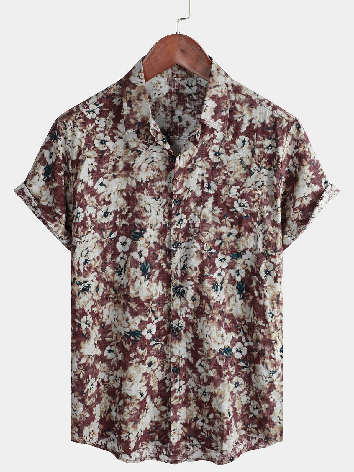 Men's Floral Holiday Casual Pocket Short Sleeve Button Up Shirt