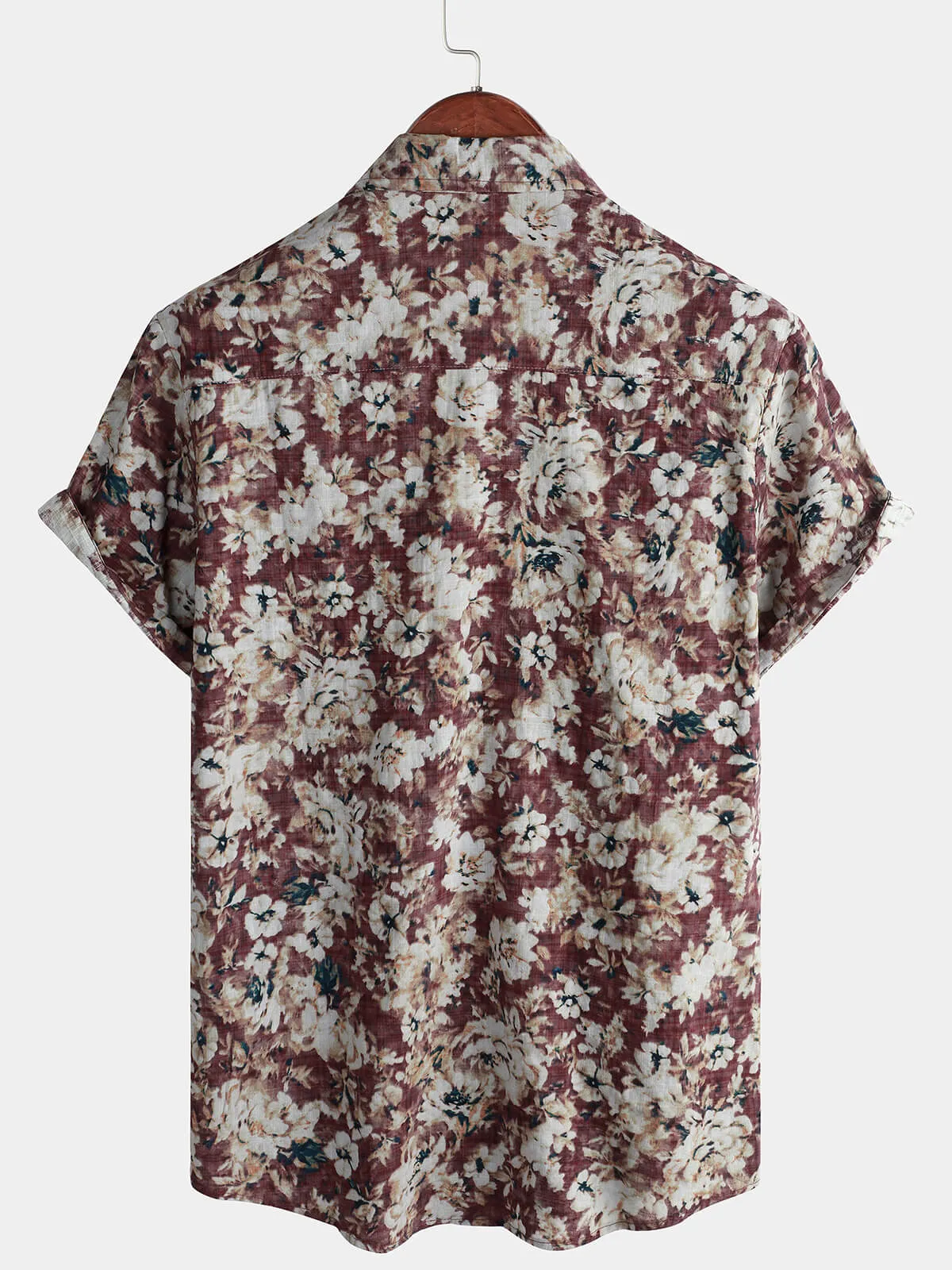 Men's Floral Holiday Casual Pocket Short Sleeve Button Up Shirt