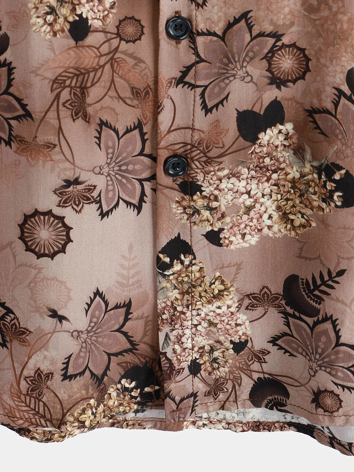 Men's Floral Pocket Holiday Casual Brown Short Sleeve Button Up Shirt