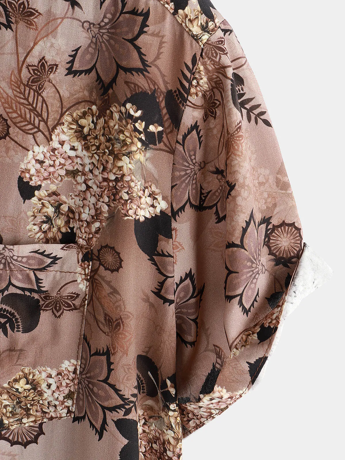 Men's Floral Pocket Holiday Casual Brown Short Sleeve Button Up Shirt