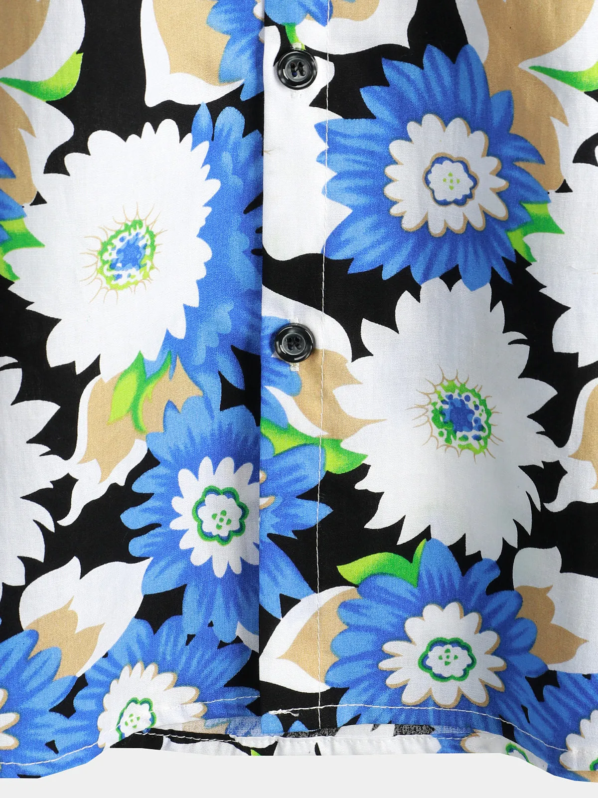 Men's Floral Print Breathable Cotton Cool Short Sleeve Blue Flower Button Up Shirt