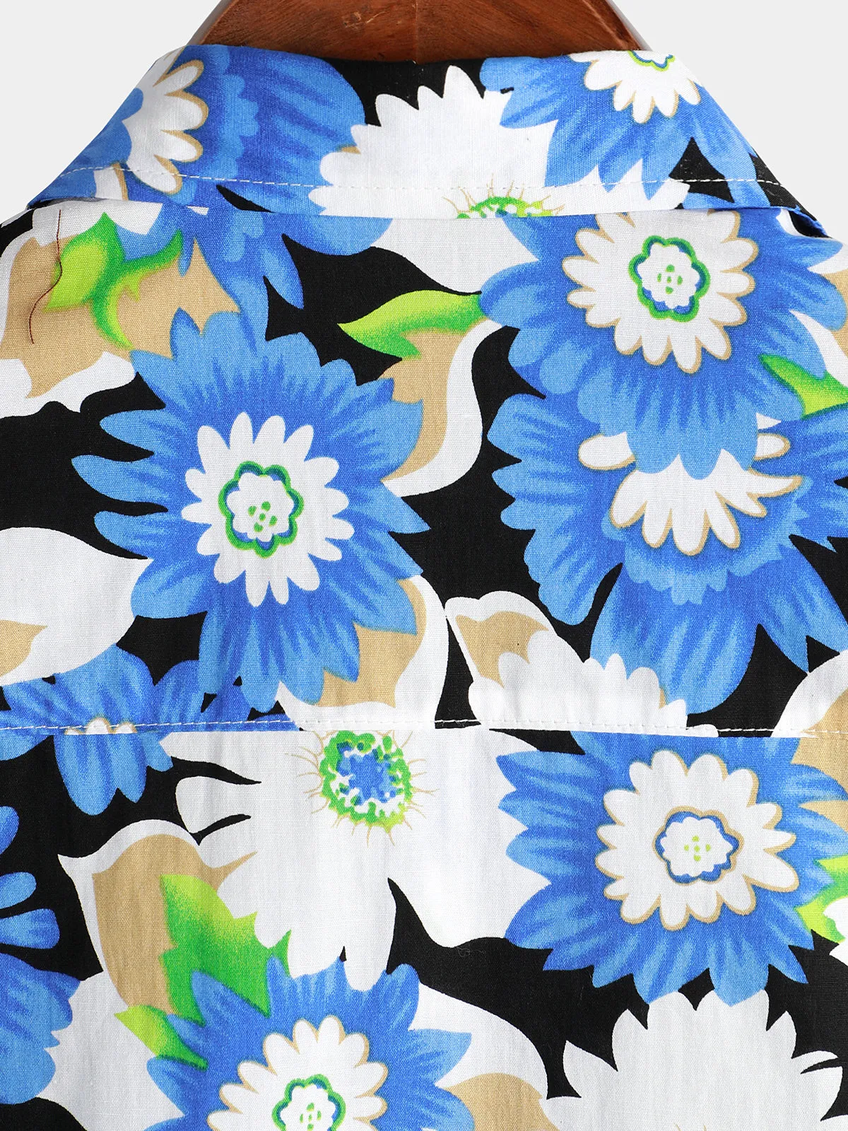 Men's Floral Print Breathable Cotton Cool Short Sleeve Blue Flower Button Up Shirt