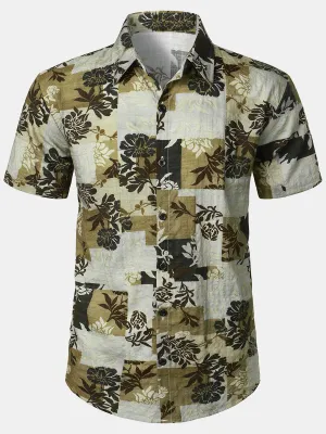 Men's Floral Print Vintage Beach Short Sleeve Button Up Shirt