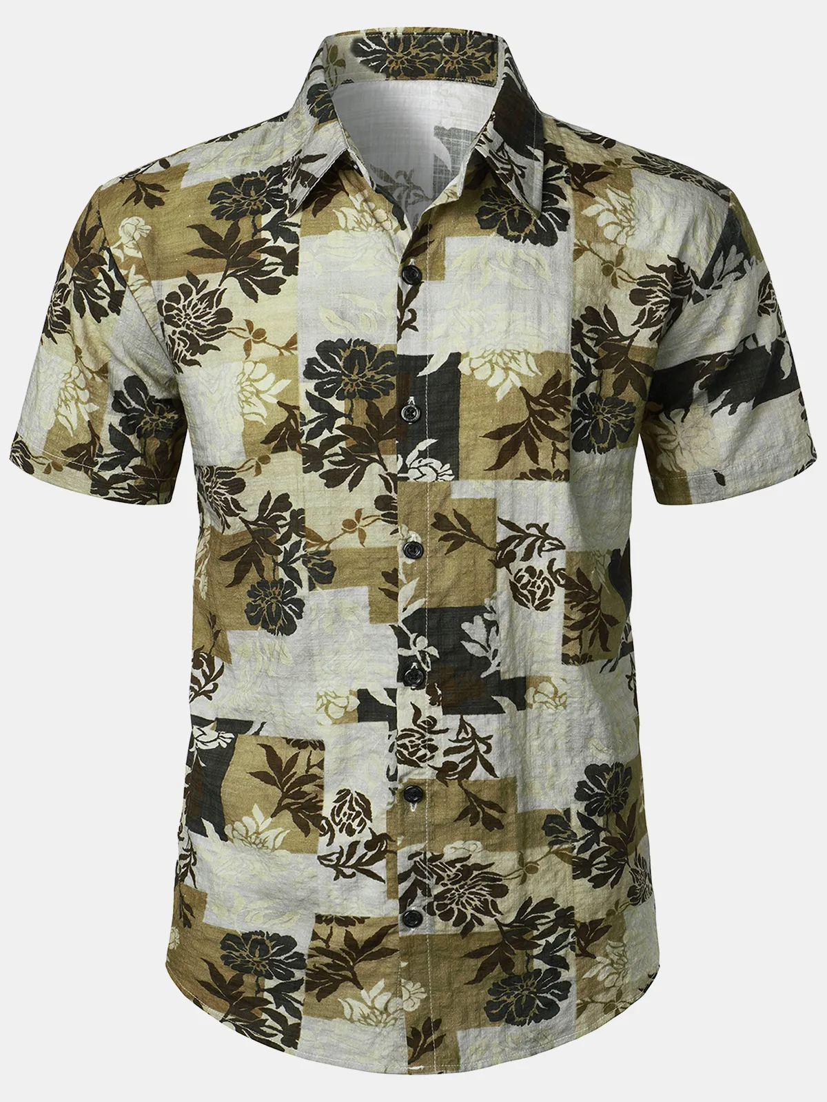 Men's Floral Print Vintage Beach Short Sleeve Button Up Shirt