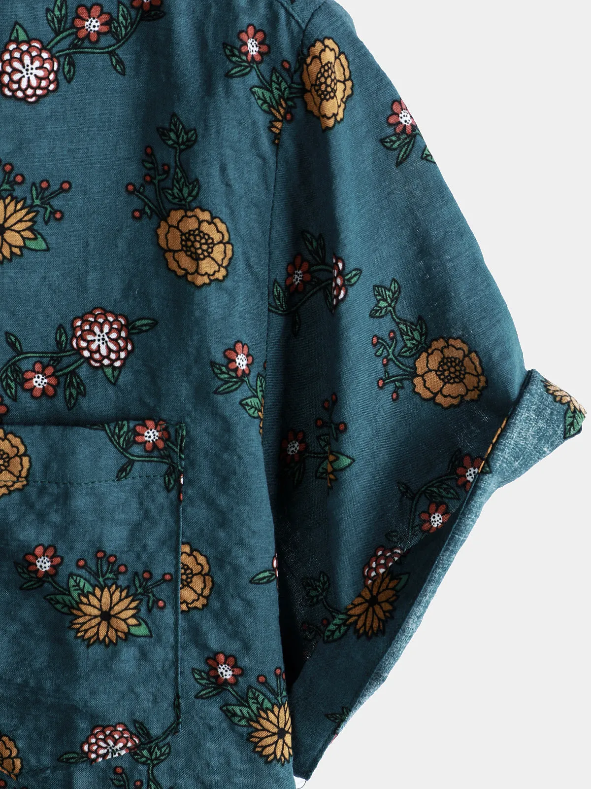 Men's Floral Print Vintage Blue Hawaiian Short Sleeve Shirt
