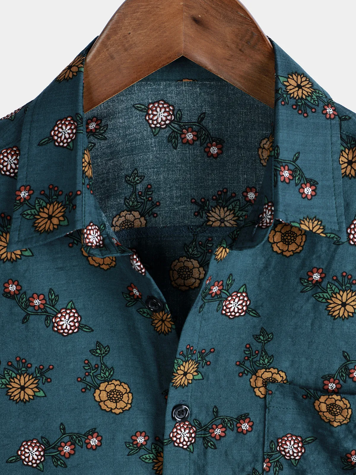 Men's Floral Print Vintage Blue Hawaiian Short Sleeve Shirt