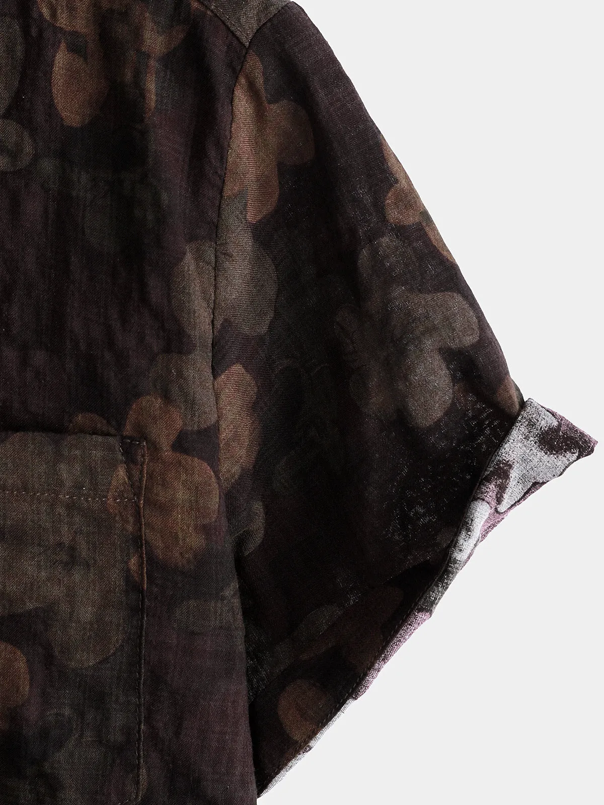 Men's Floral Print Vintage Breathable Cotton Short Sleeve Shirt