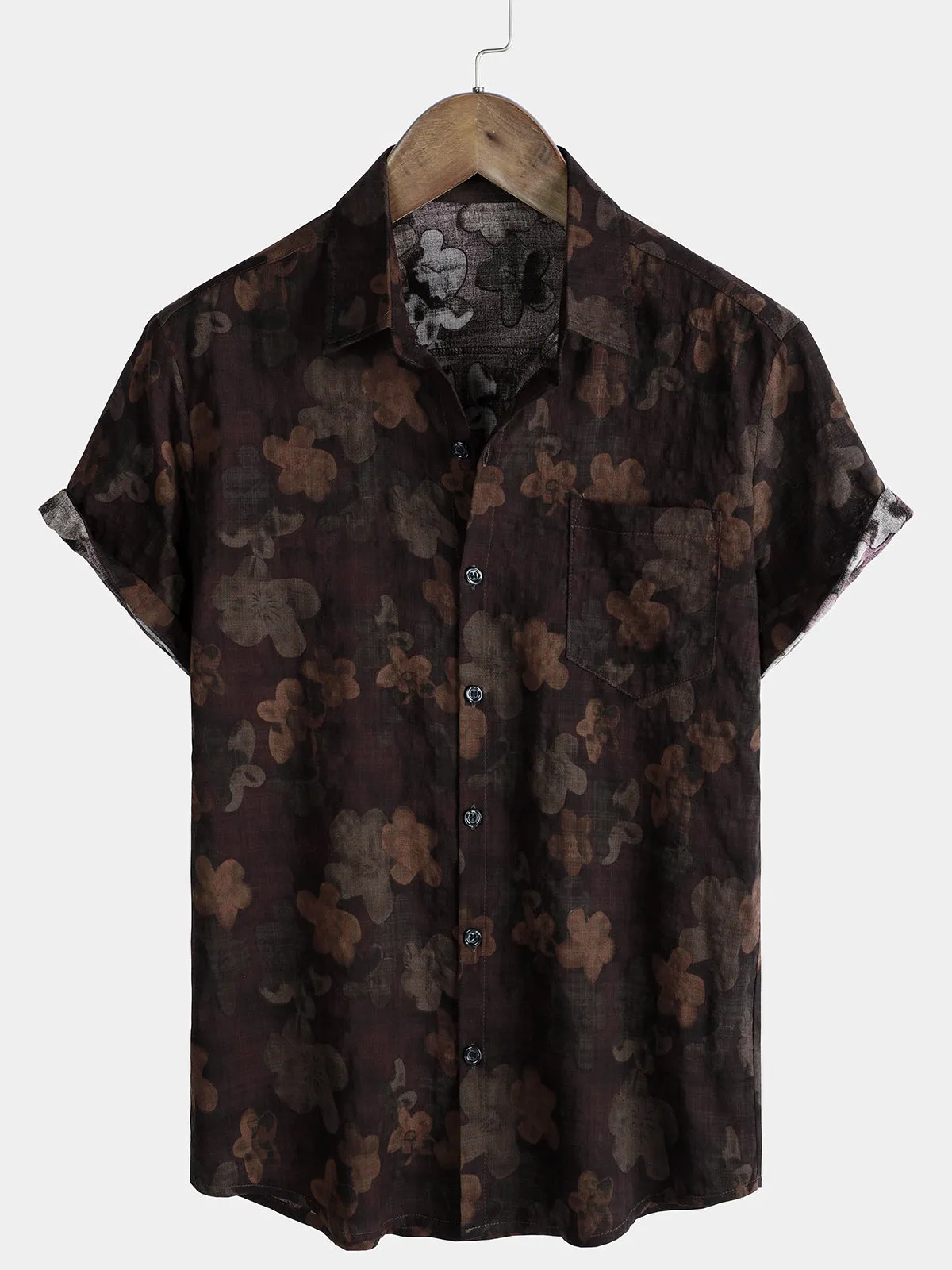 Men's Floral Print Vintage Breathable Cotton Short Sleeve Shirt
