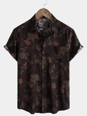 Men's Floral Print Vintage Breathable Cotton Short Sleeve Shirt