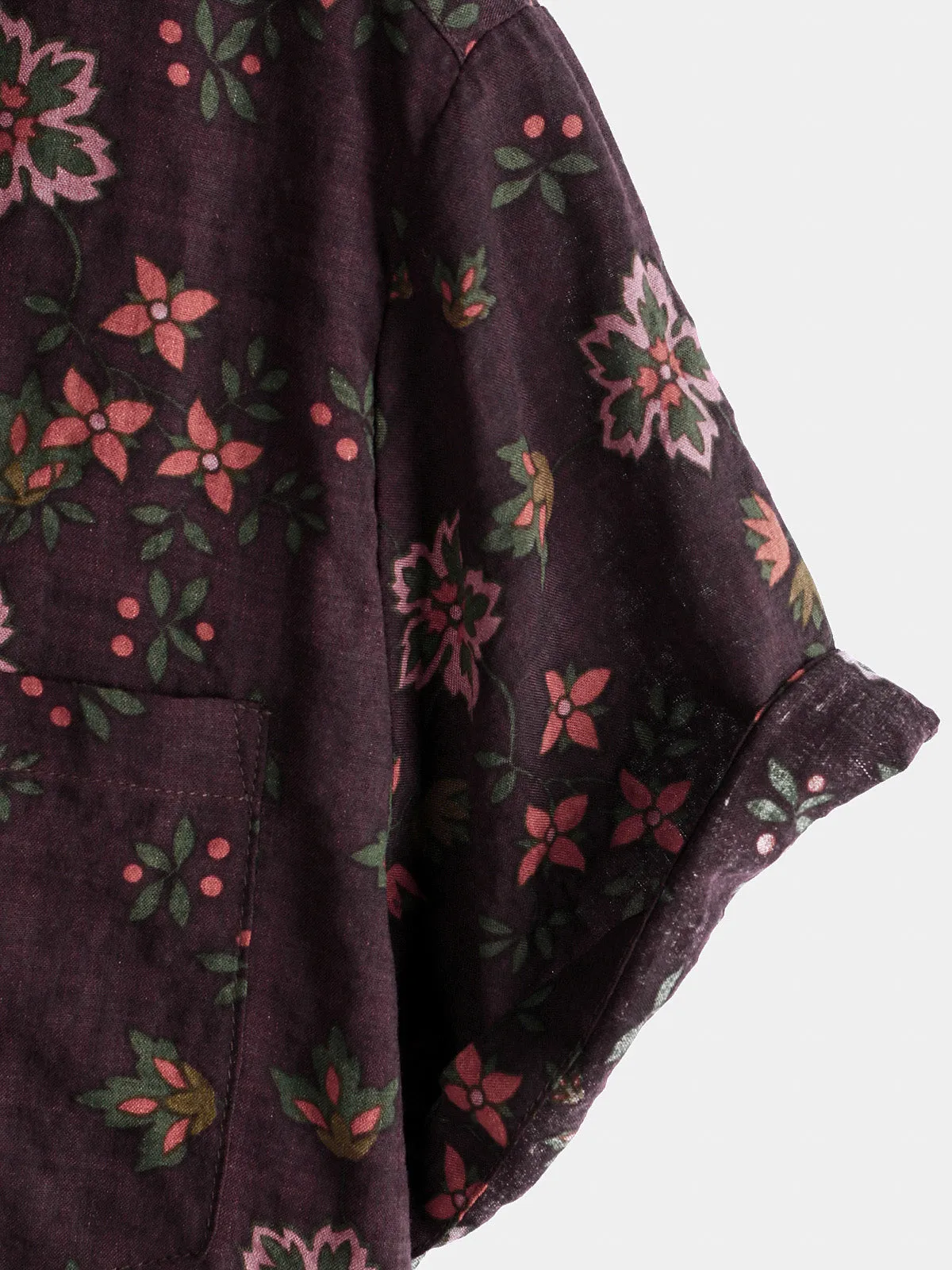 Men's Floral Print Vintage Holiday Brown Hawaiian Short Sleeve Shirt