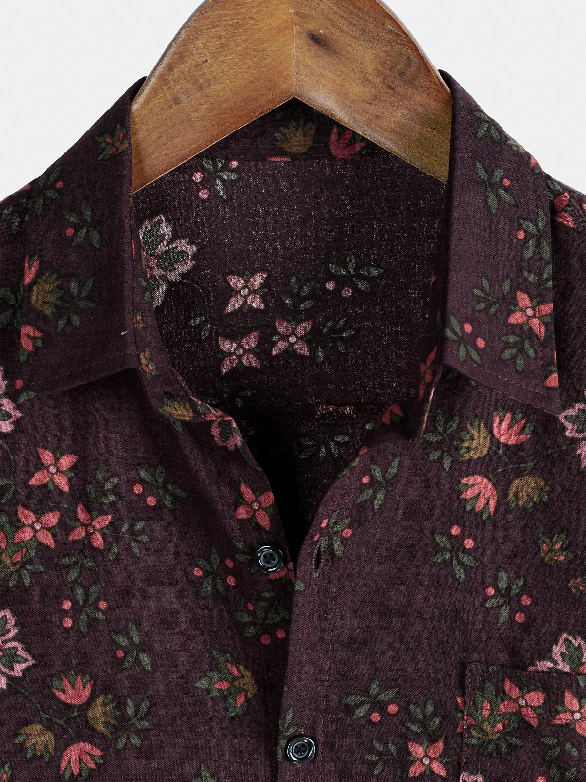 Men's Floral Print Vintage Holiday Brown Hawaiian Short Sleeve Shirt
