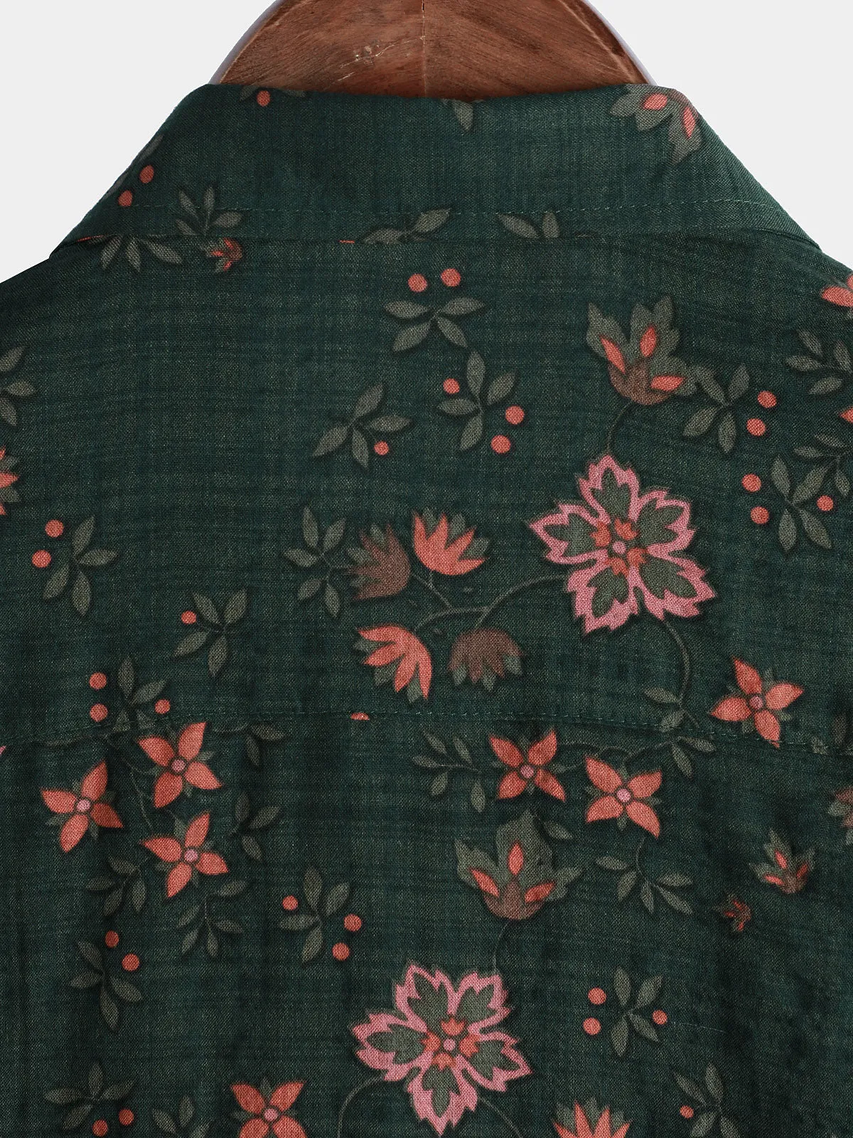 Men's Floral Print Vintage Holiday Green Hawaiian Short Sleeve Shirt
