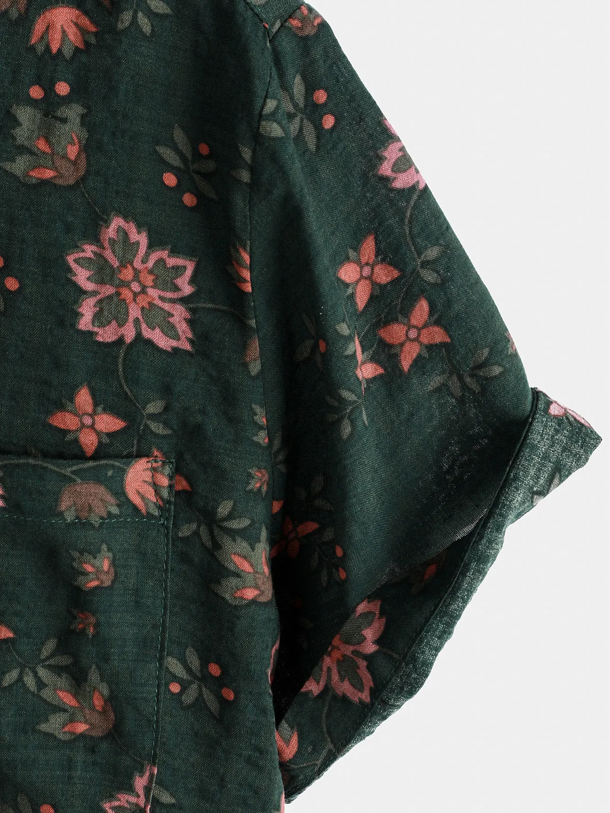 Men's Floral Print Vintage Holiday Green Hawaiian Short Sleeve Shirt