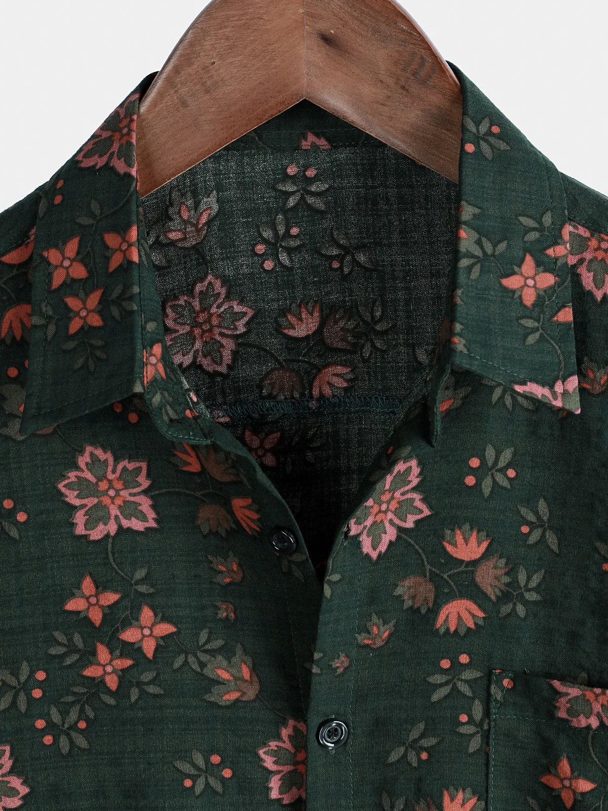 Men's Floral Print Vintage Holiday Green Hawaiian Short Sleeve Shirt