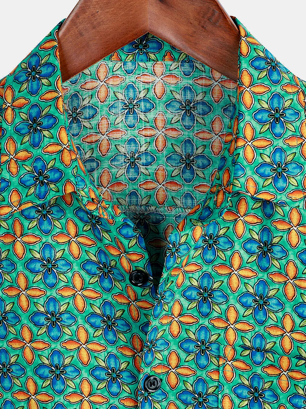 Men's Floral Vintage Short Sleeve Leisure Cotton Button Up Shirt