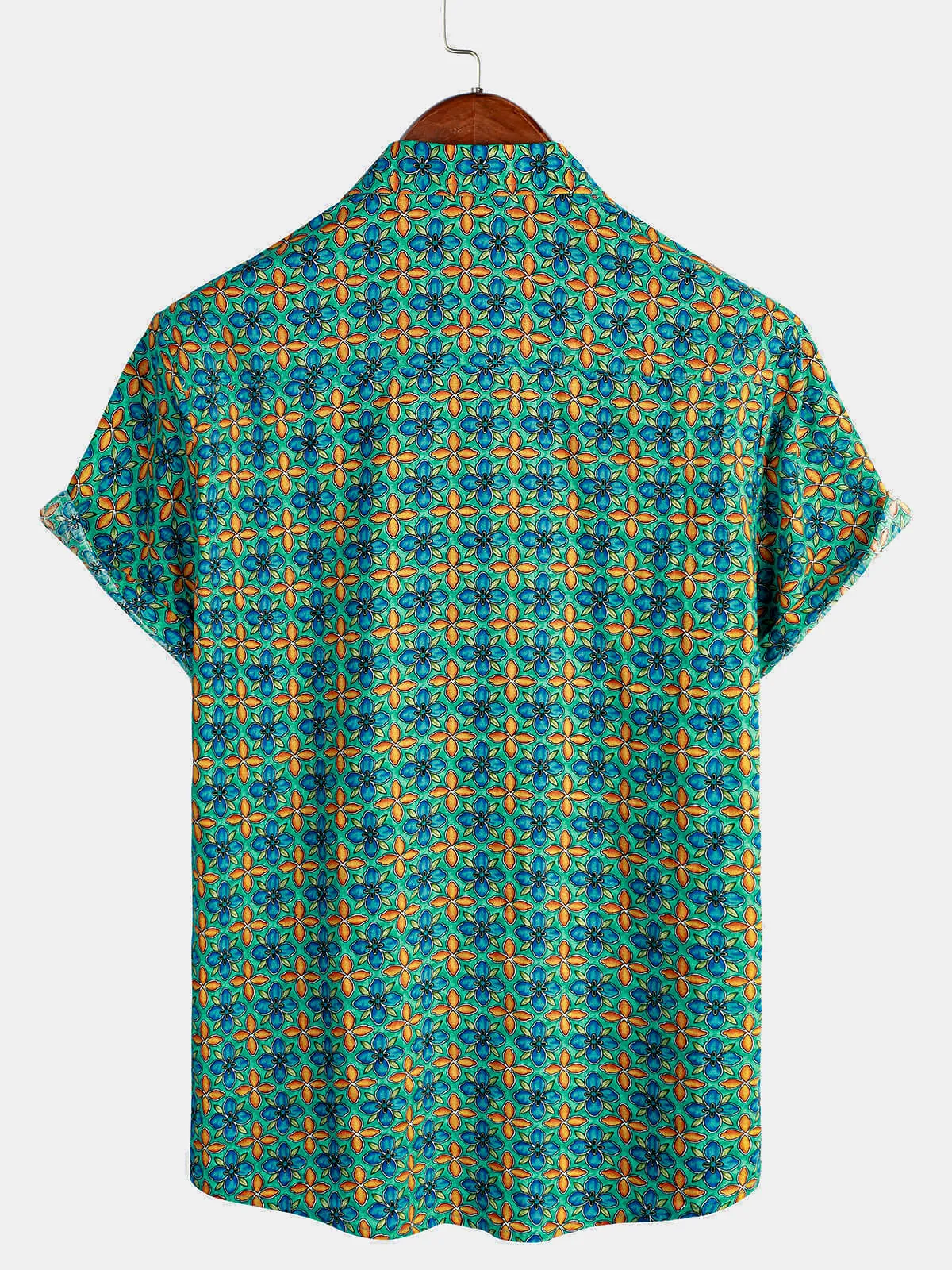 Men's Floral Vintage Short Sleeve Leisure Cotton Button Up Shirt