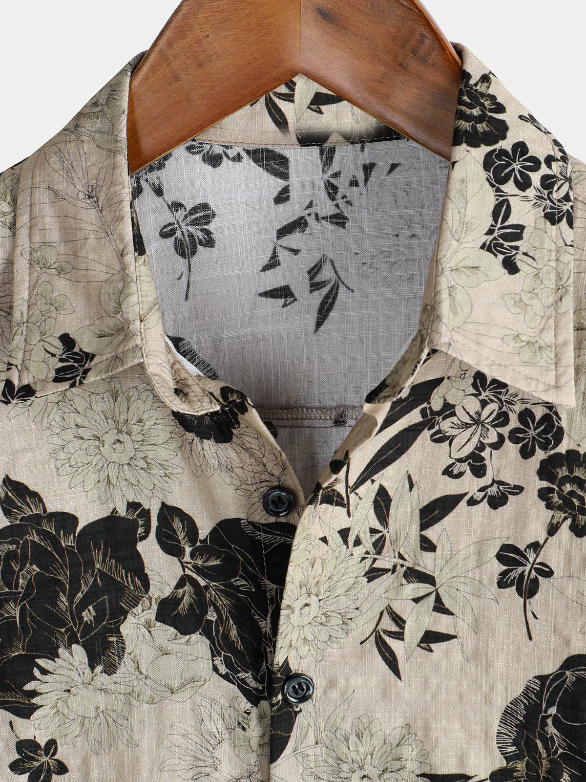 Men's Floral Vintage Short Sleeve Leisure Cotton Shirt