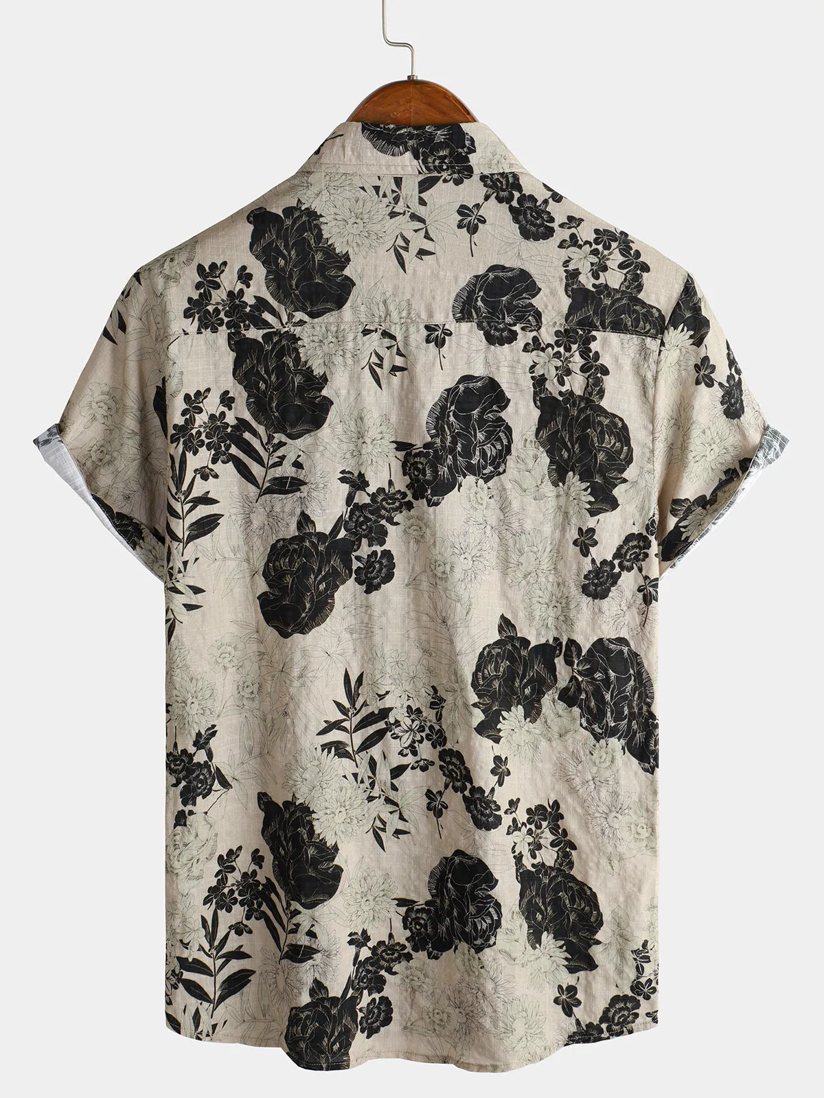 Men's Floral Vintage Short Sleeve Leisure Cotton Shirt