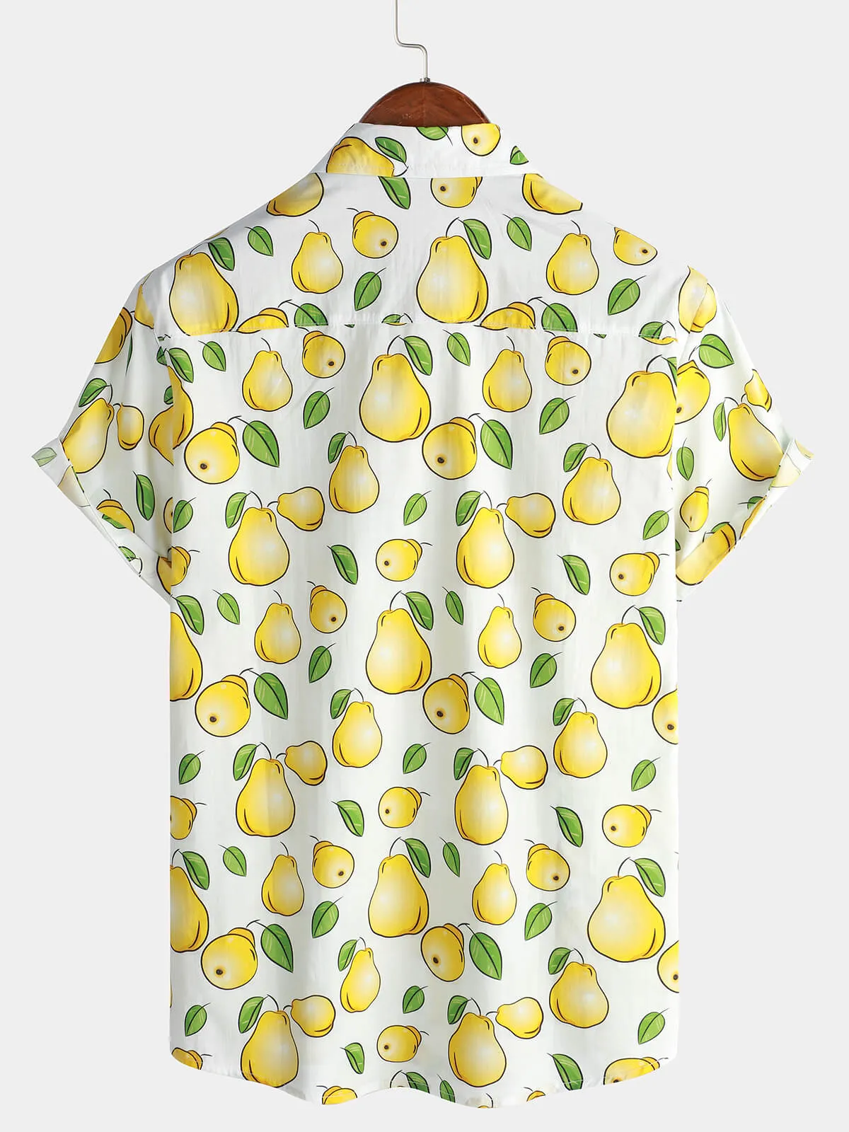 Mens Funny Hawaiian Pear Fruit Short Sleeve Button Up Shirt