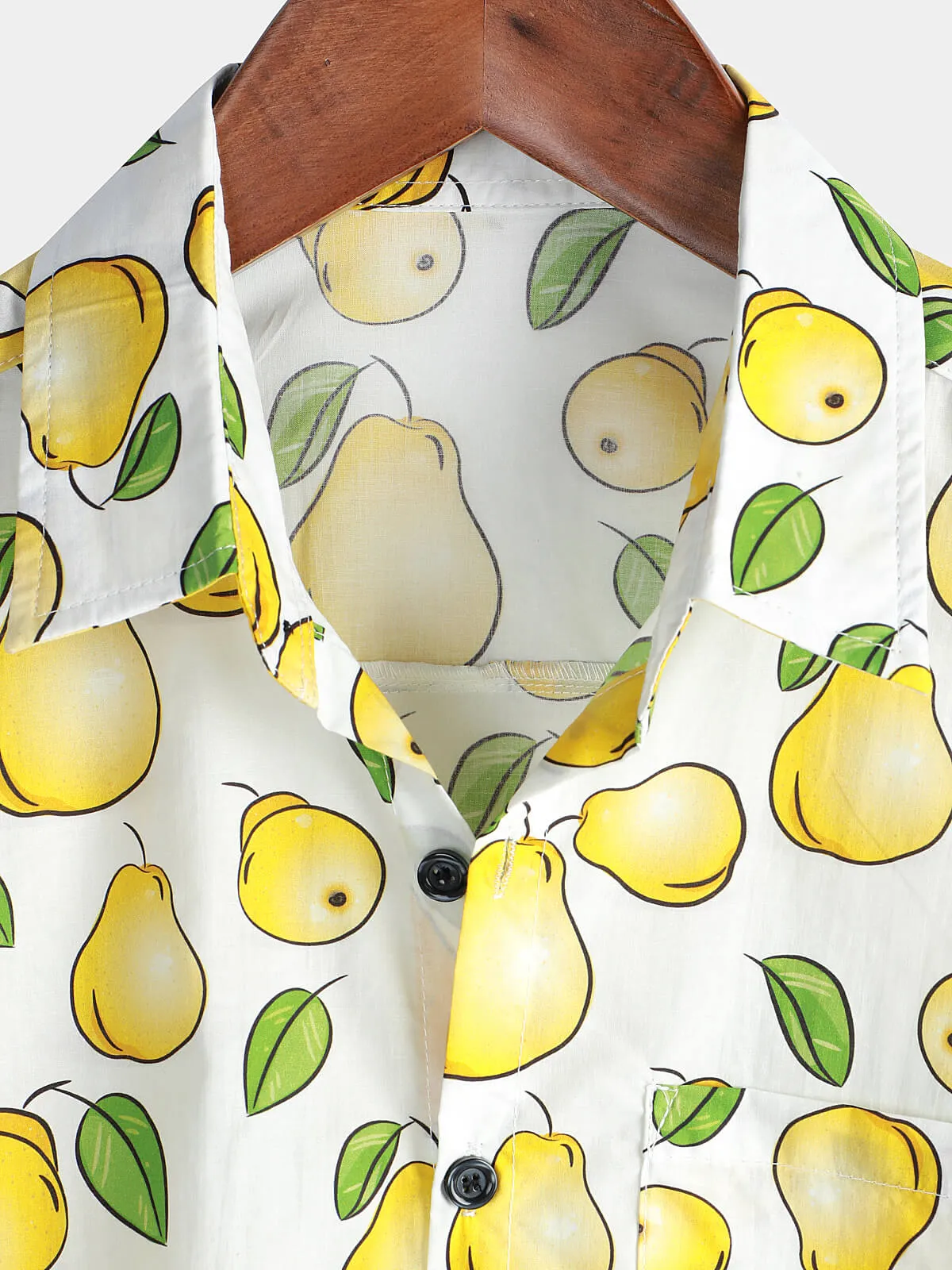 Mens Funny Hawaiian Pear Fruit Short Sleeve Button Up Shirt
