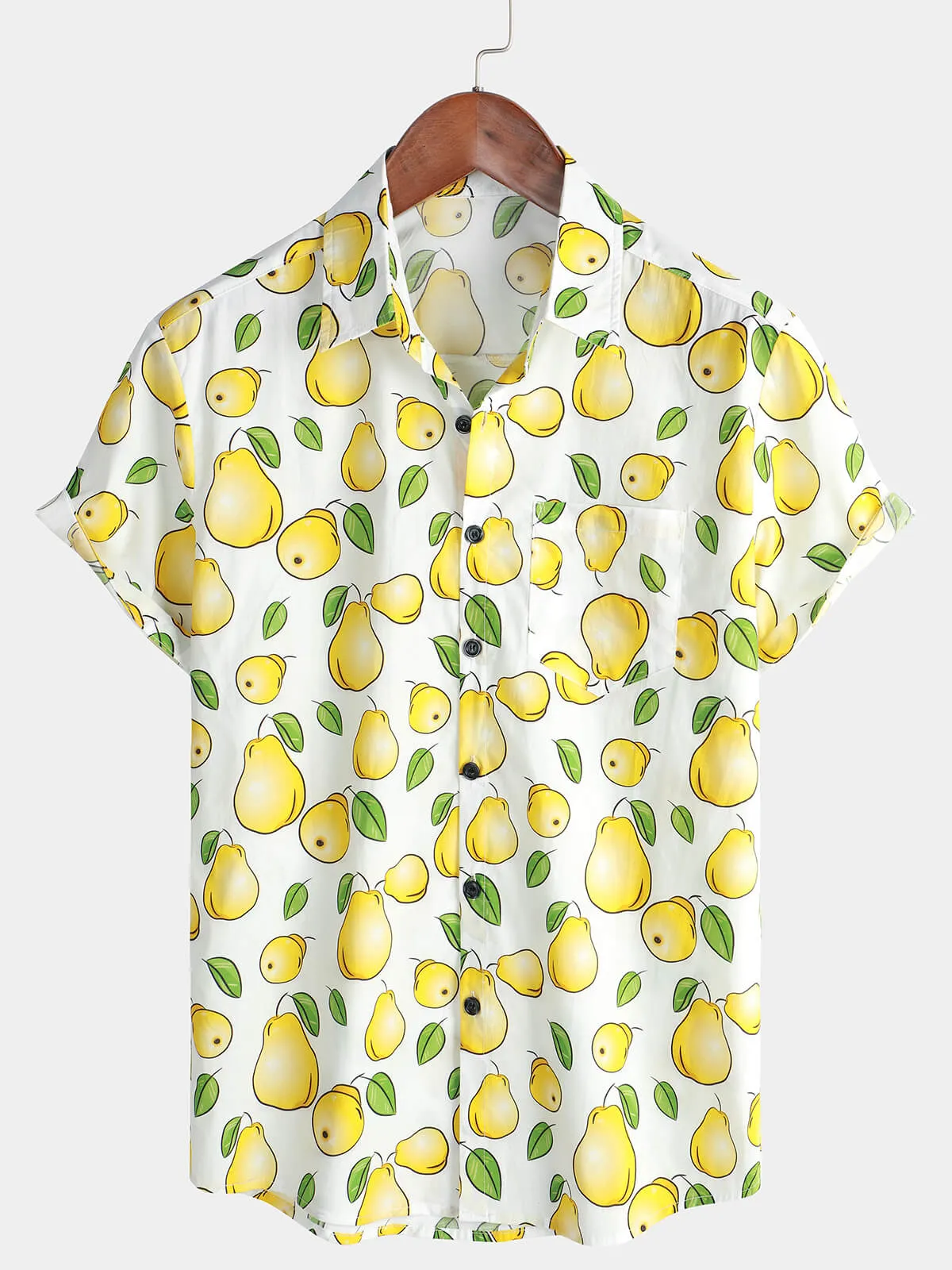 Mens Funny Hawaiian Pear Fruit Short Sleeve Button Up Shirt