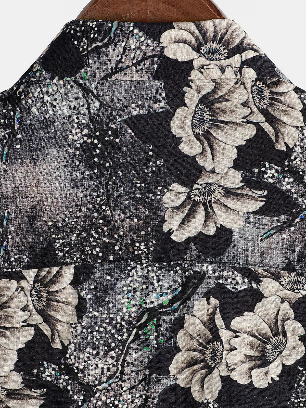 Men's Grey Floral Cotton Holiday Short Sleeve Button Up Shirt