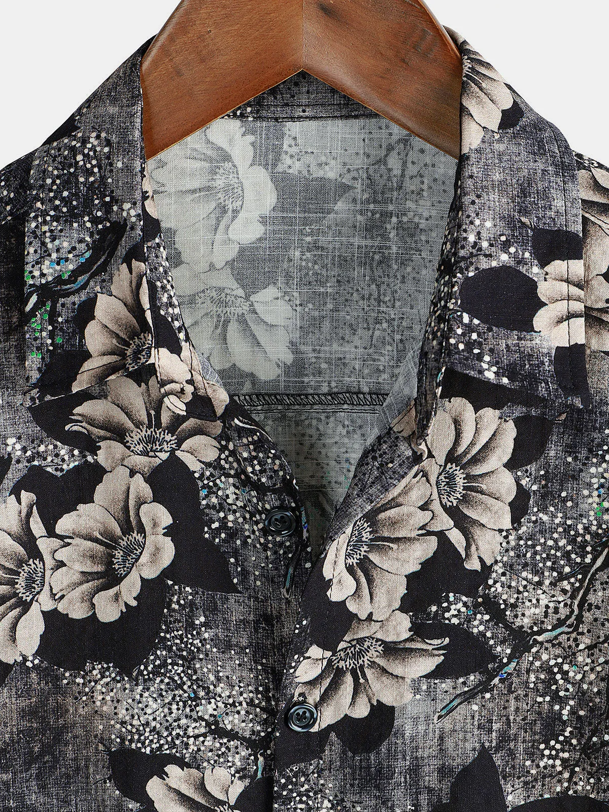 Men's Grey Floral Cotton Holiday Short Sleeve Button Up Shirt
