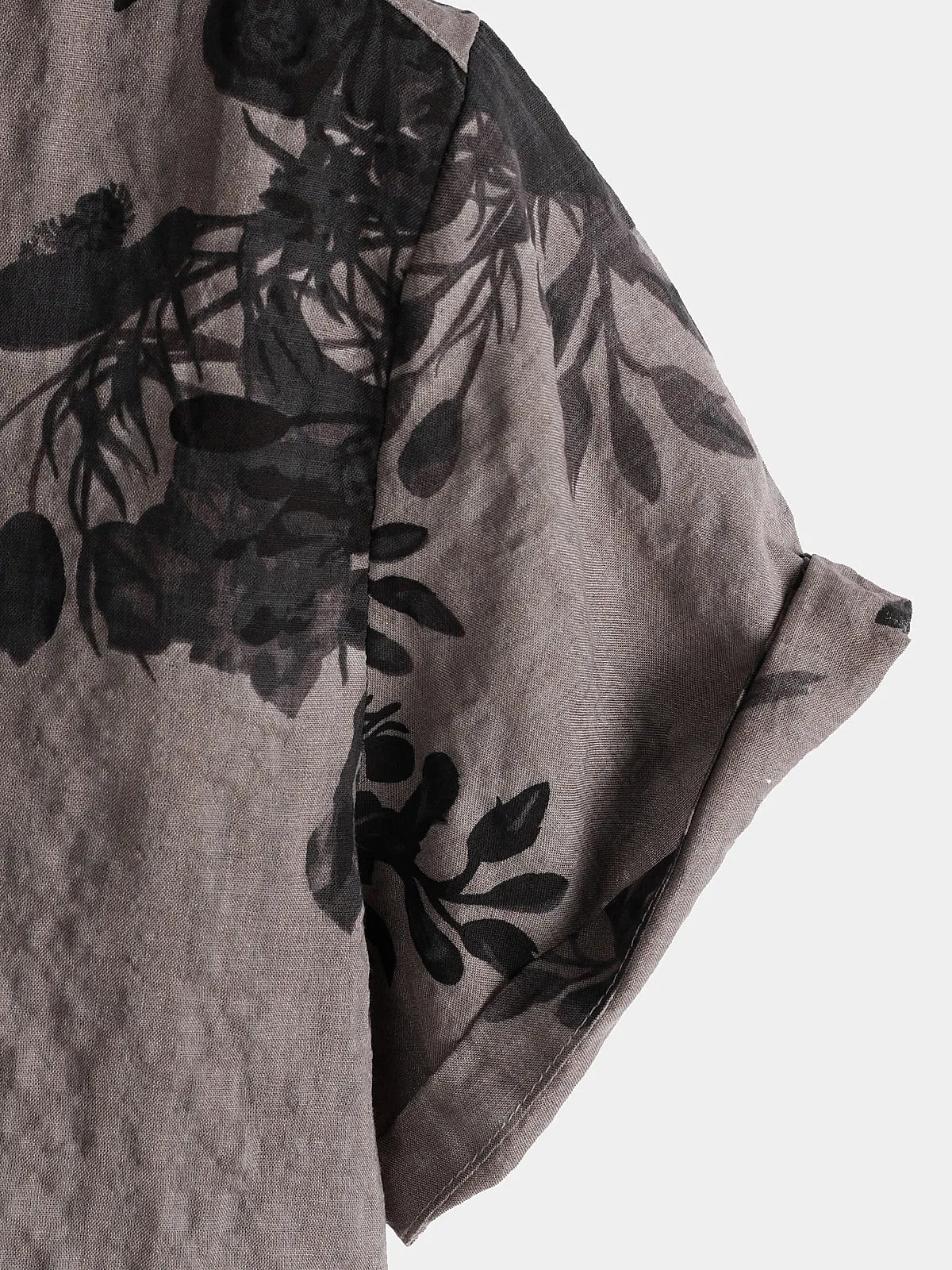 Men's Grey Summer Floral Short Sleeve Cotton Vintage Button Up Shirt