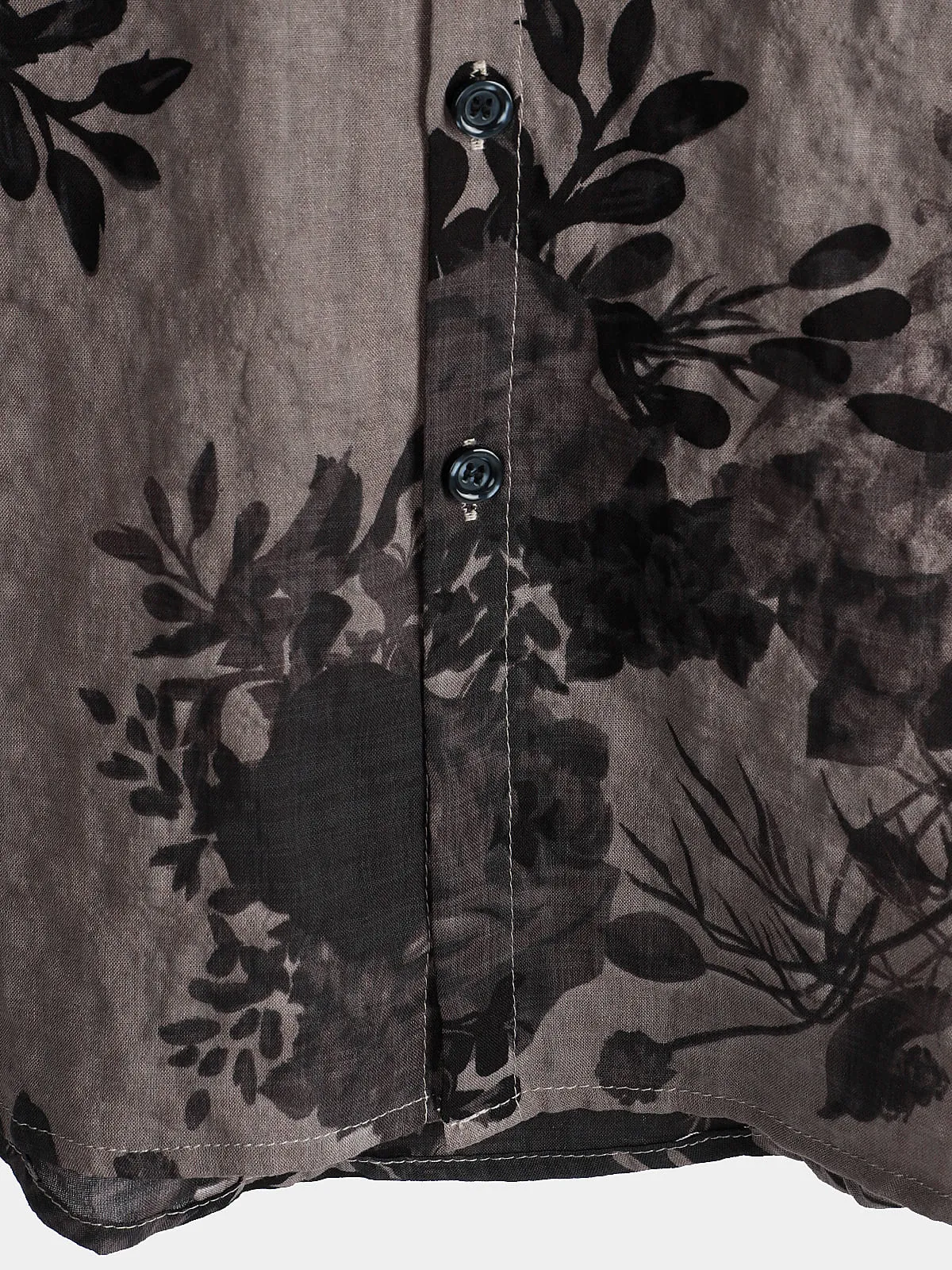 Men's Grey Summer Floral Short Sleeve Cotton Vintage Button Up Shirt