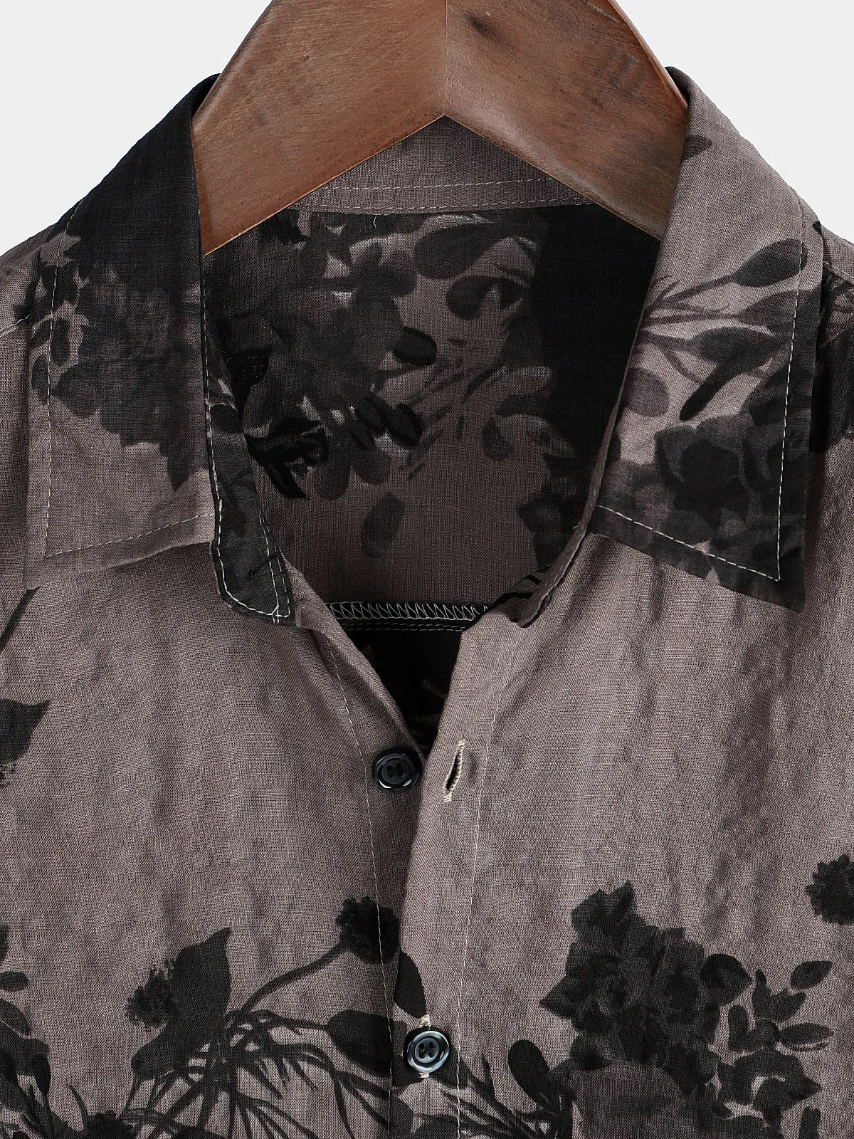 Men's Grey Summer Floral Short Sleeve Cotton Vintage Button Up Shirt