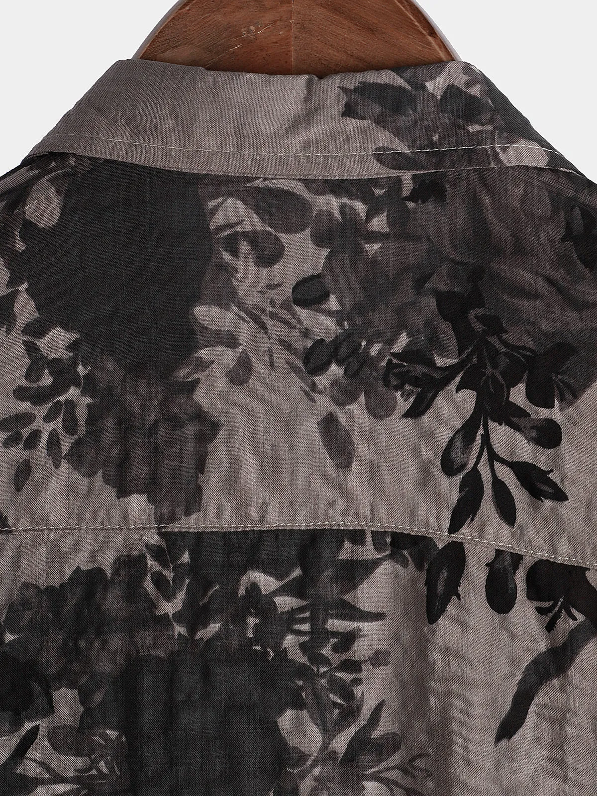 Men's Grey Summer Floral Short Sleeve Cotton Vintage Button Up Shirt