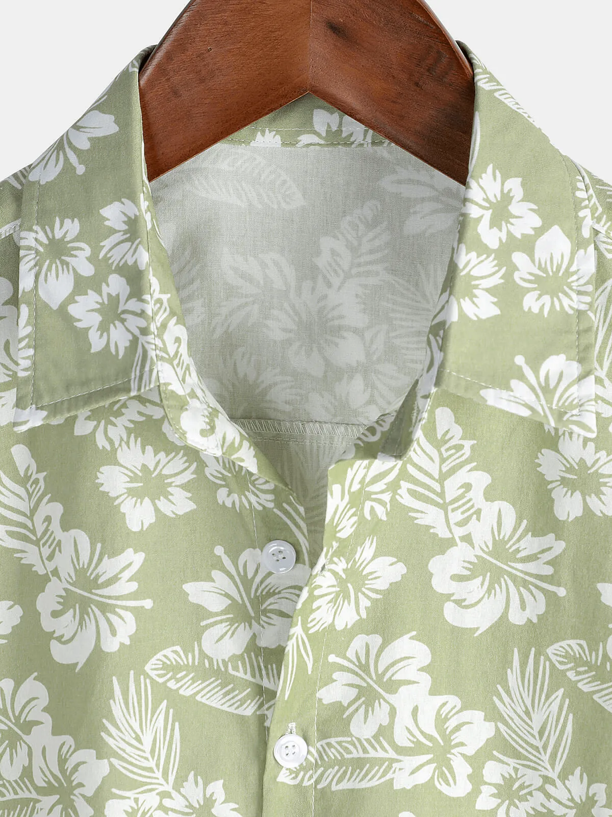 Men's Hawaiian Green Holiday Cotton Summer Floral Button Up Short Sleeve Shirt