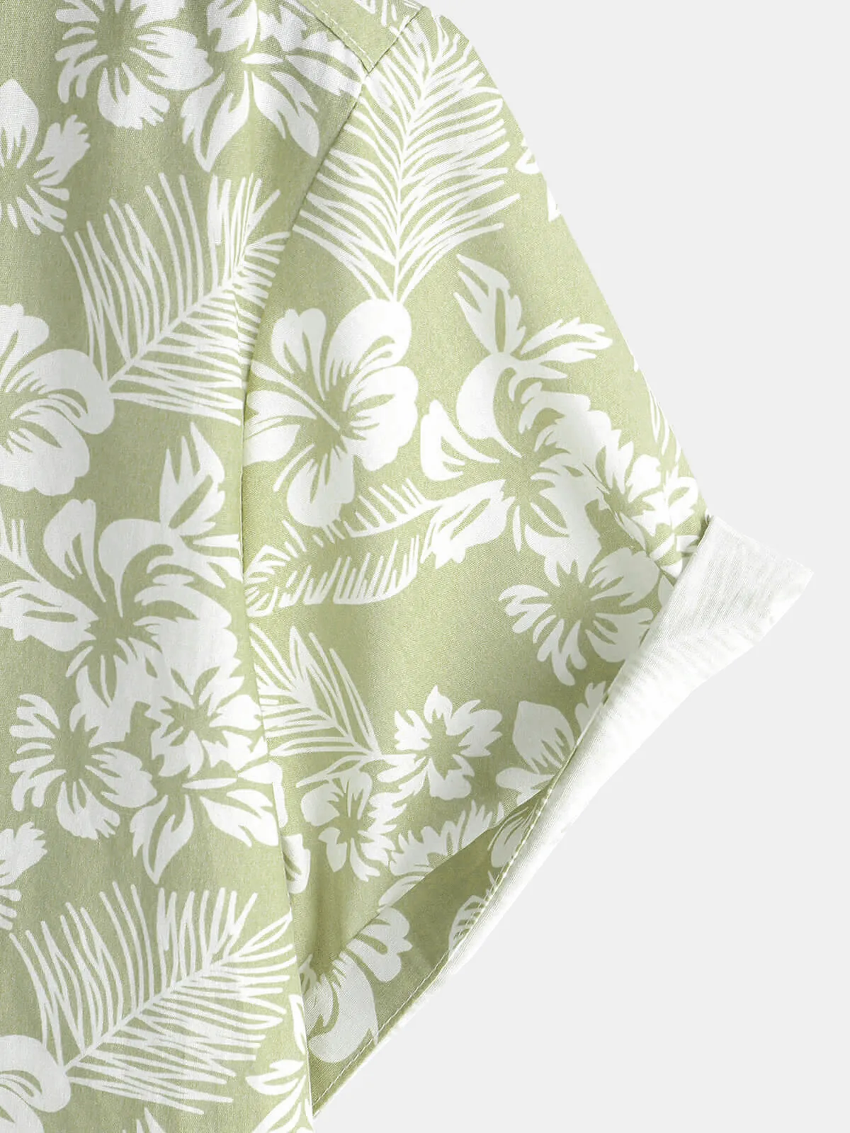 Men's Hawaiian Green Holiday Cotton Summer Floral Button Up Short Sleeve Shirt