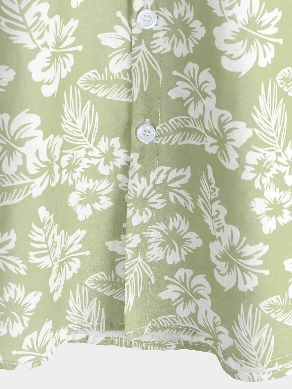 Men's Hawaiian Green Holiday Cotton Summer Floral Button Up Short Sleeve Shirt