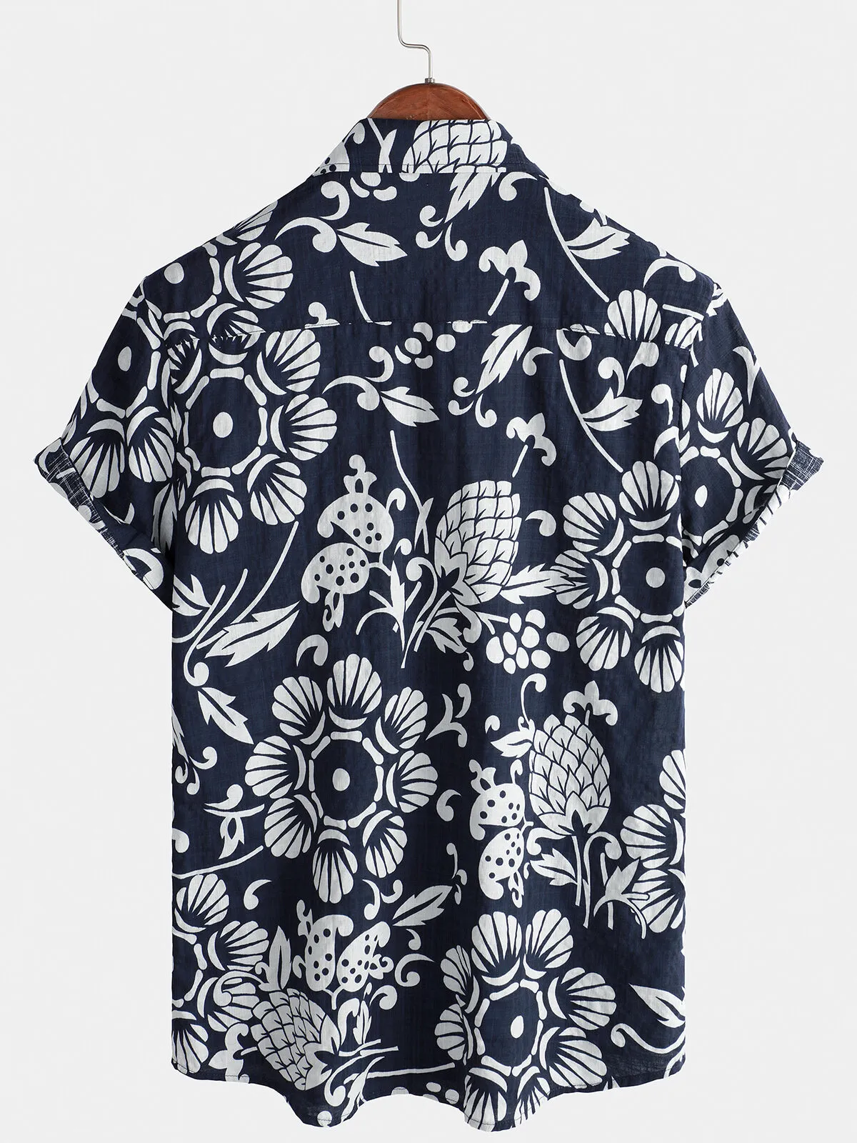 Men's Hawaiian Summer Floral Cotton Button up Short Sleeve Shirt