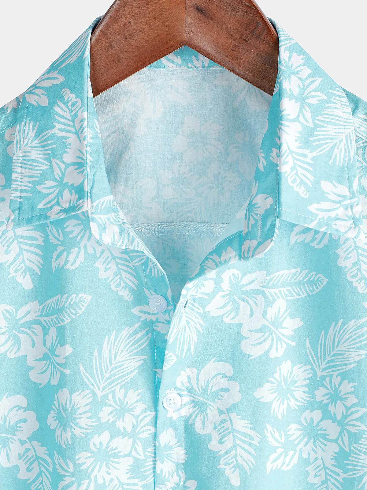 Men's Holiday Blue Hawaiian Floral Button Up Short Sleeve Shirt