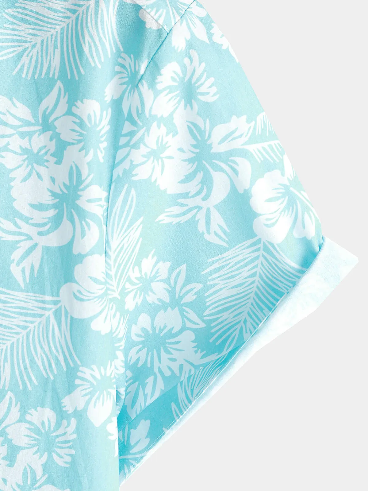 Men's Holiday Blue Hawaiian Floral Button Up Short Sleeve Shirt