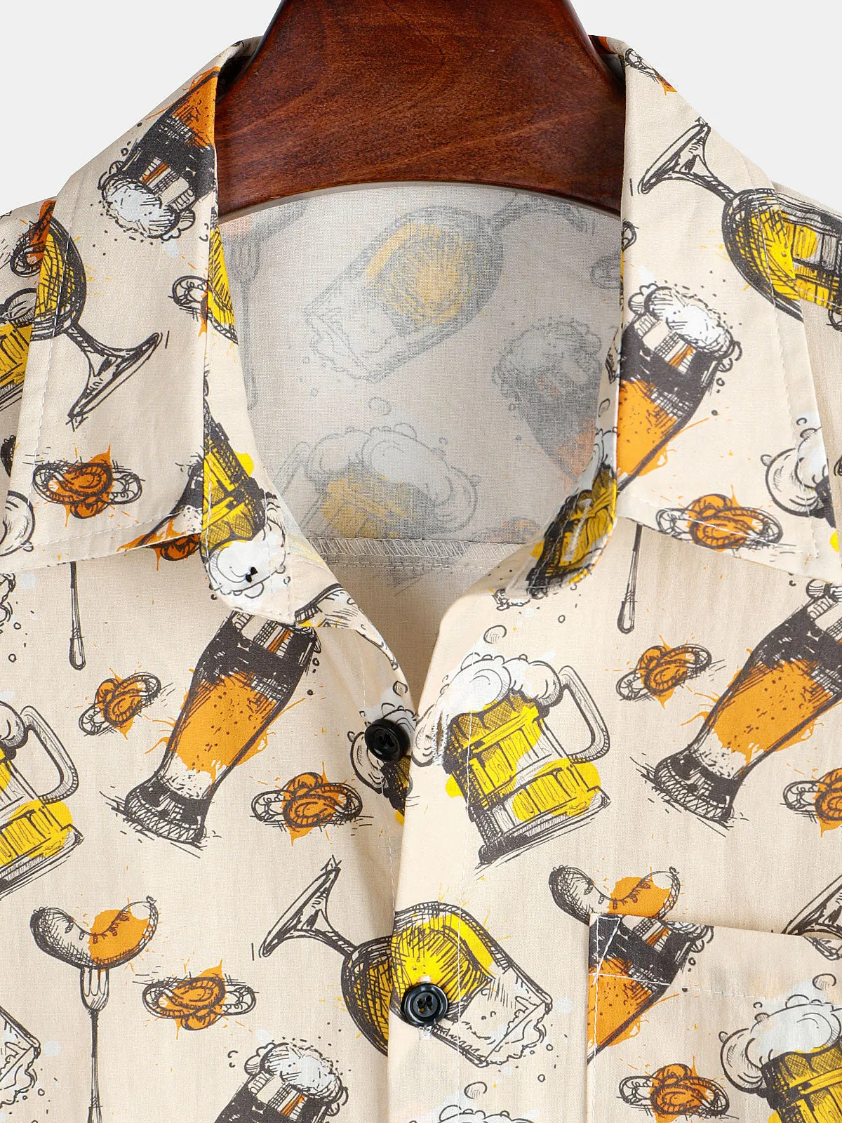 Men's Holiday Casual Beer Short Sleeve Button Up  Shirt